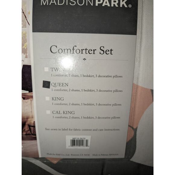 Madison Park Lola Queen Comforter shams skirt pillows Set Grey/Pink/White  NEW - Picture 10 of 11